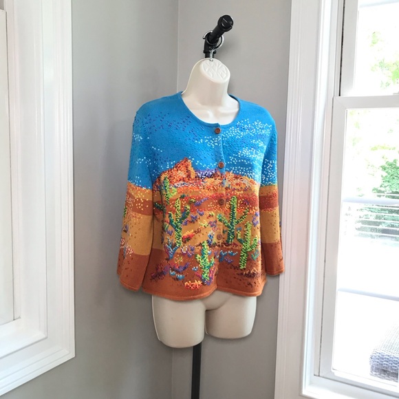 Vintage Michael Simon Cactus Desert Cardigan Sweater ~ Women’s Large